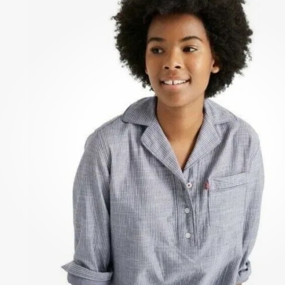 Levi's Women's Blue White Railroad Stripe Pajama Sleep Shirt - Picture 5 of 8